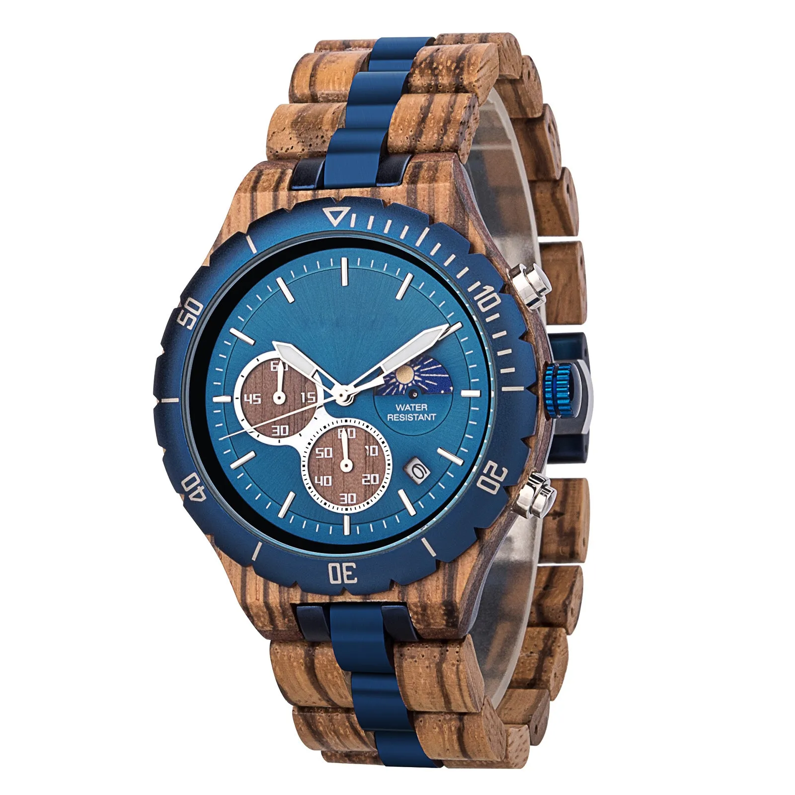 Perth - Blue Steel & Zebrawood Chronograph