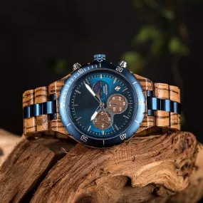 Perth - Blue Steel & Zebrawood Chronograph