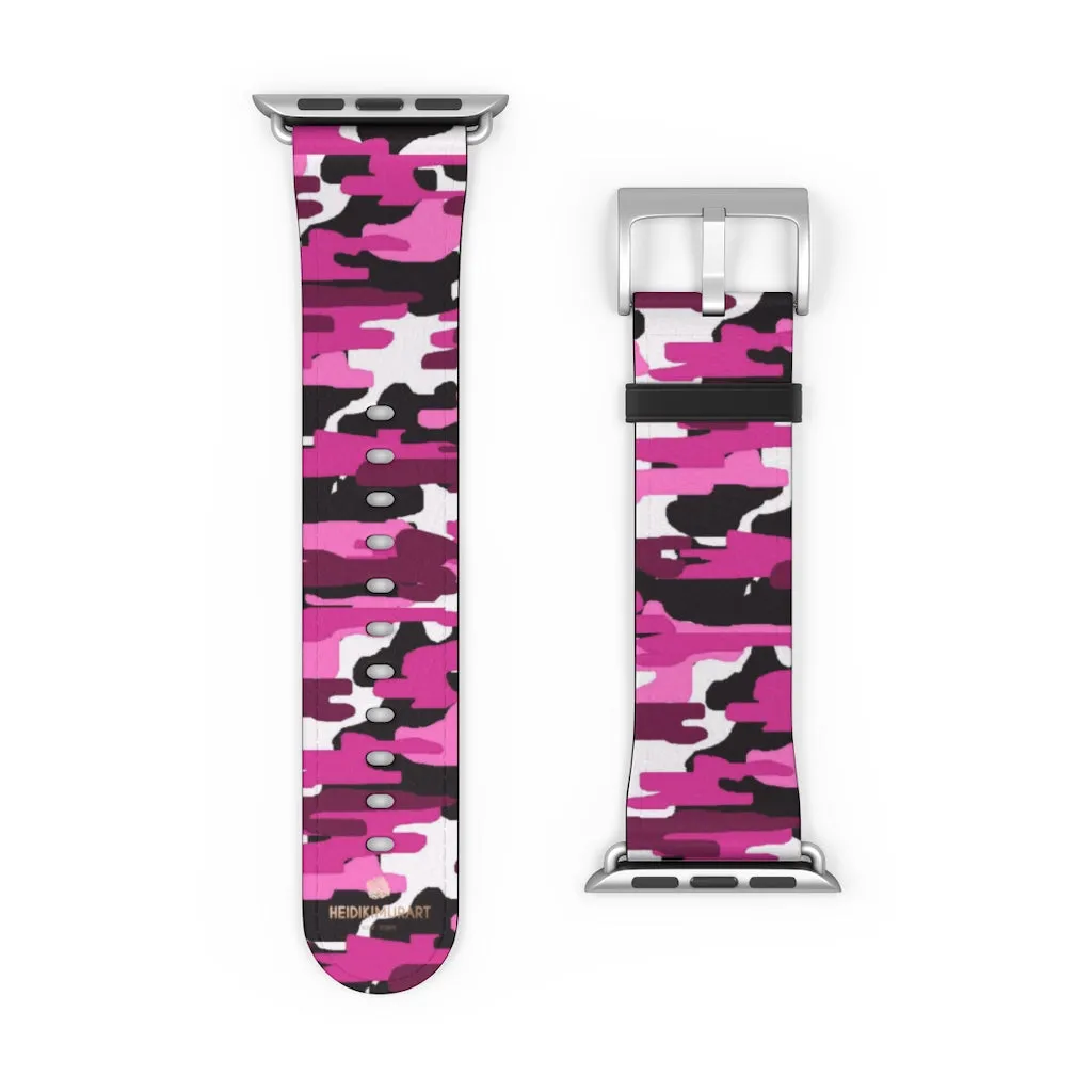 Pink White Camo Watch Band, Army Print 38mm/42mm Watch Band For Apple Watch- Made in USA