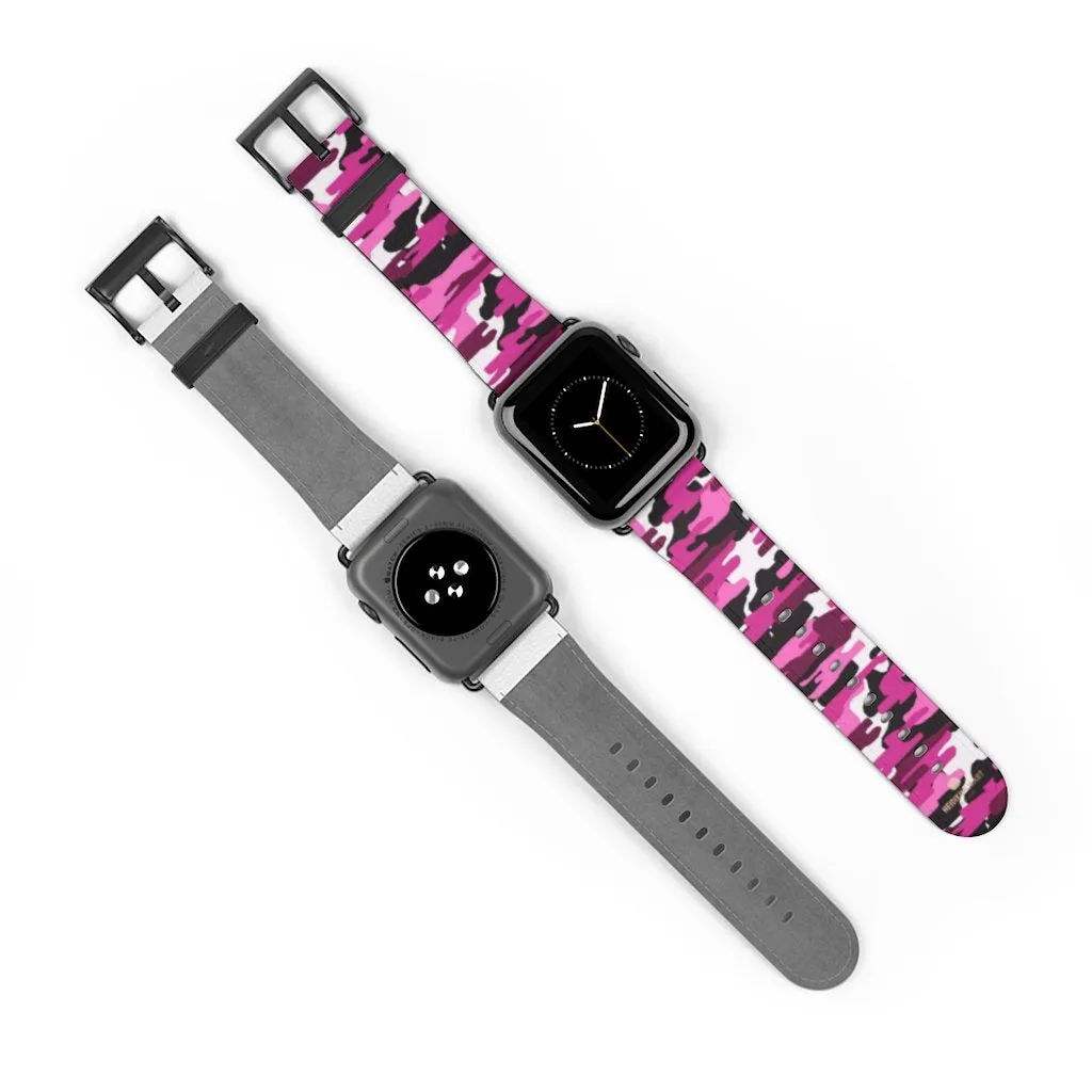 Pink White Camo Watch Band, Army Print 38mm/42mm Watch Band For Apple Watch- Made in USA