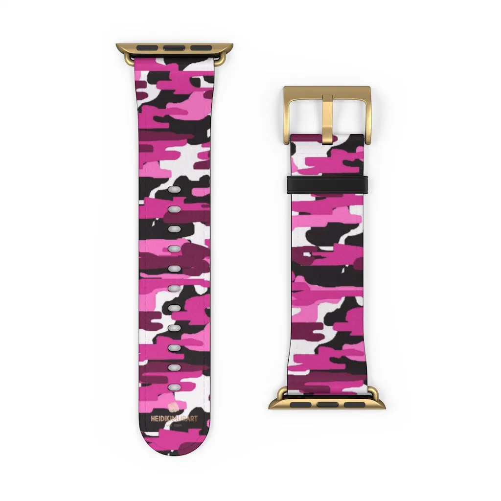 Pink White Camo Watch Band, Army Print 38mm/42mm Watch Band For Apple Watch- Made in USA