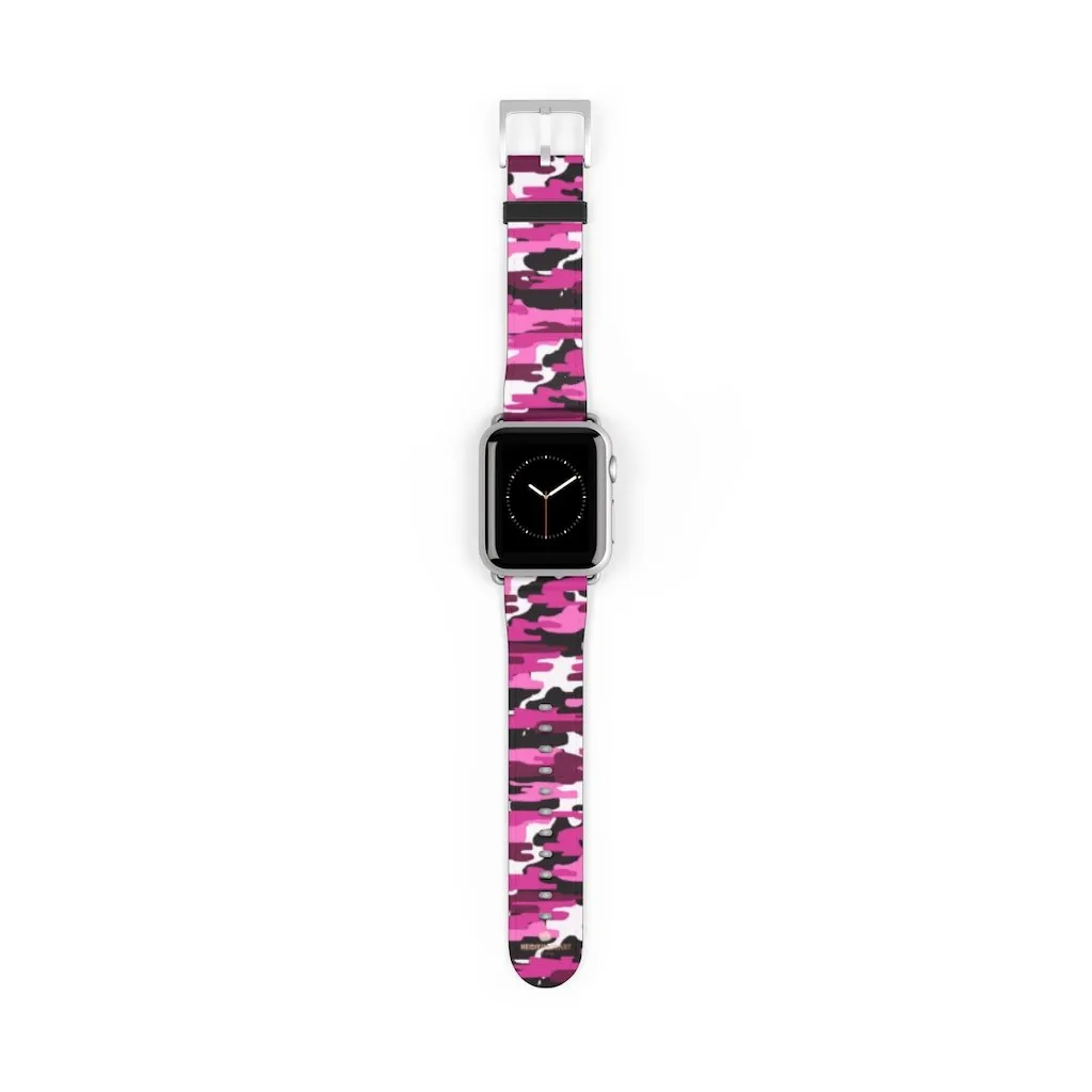 Pink White Camo Watch Band, Army Print 38mm/42mm Watch Band For Apple Watch- Made in USA