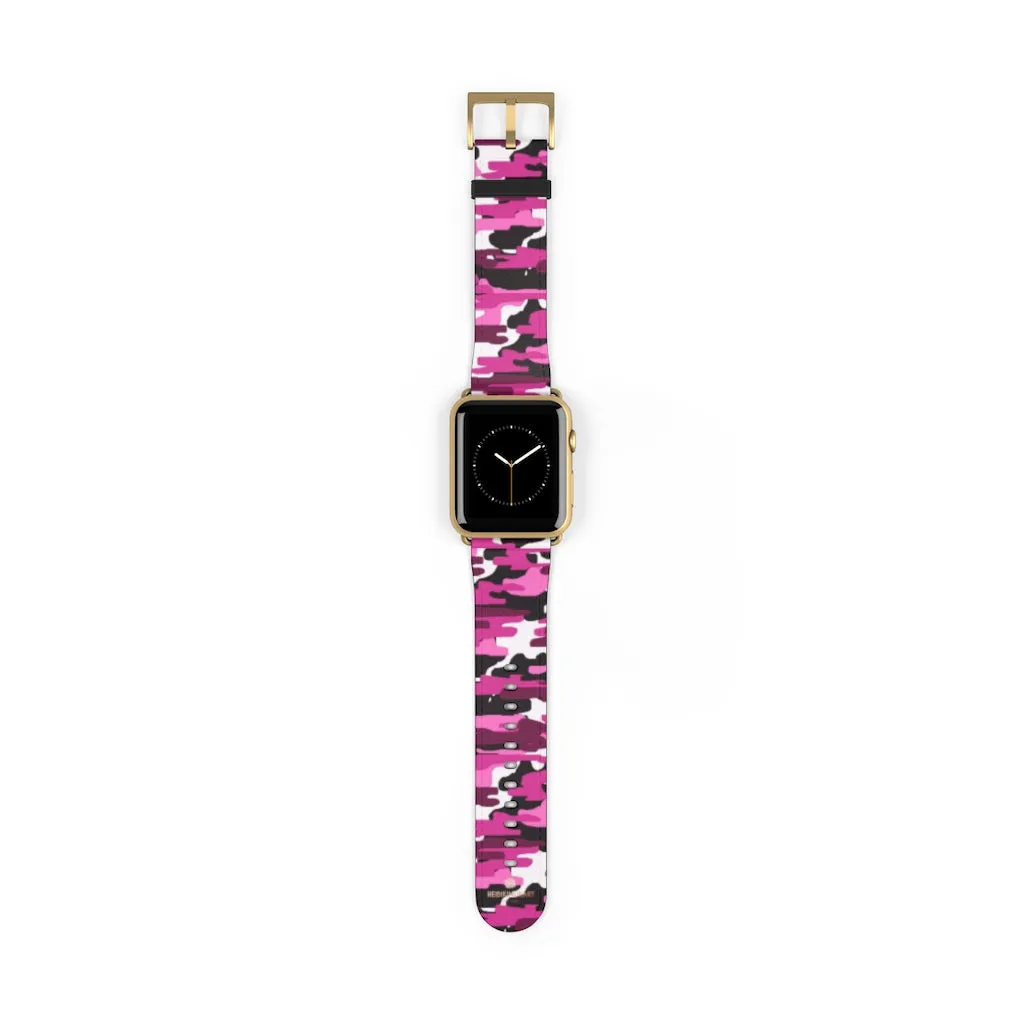 Pink White Camo Watch Band, Army Print 38mm/42mm Watch Band For Apple Watch- Made in USA