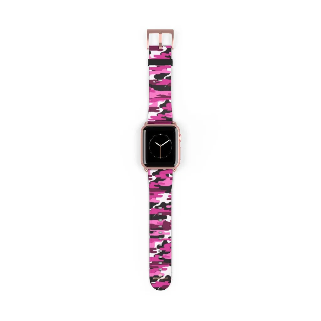 Pink White Camo Watch Band, Army Print 38mm/42mm Watch Band For Apple Watch- Made in USA