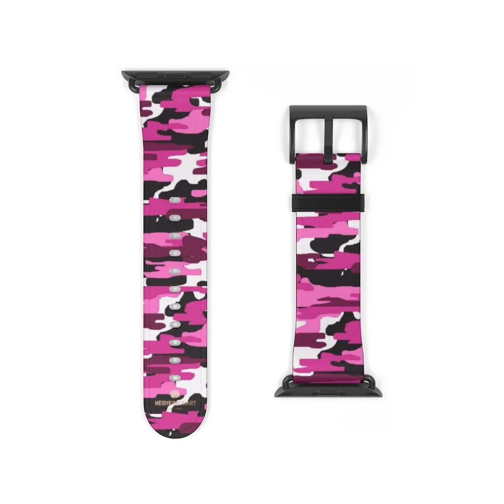 Pink White Camo Watch Band, Army Print 38mm/42mm Watch Band For Apple Watch- Made in USA