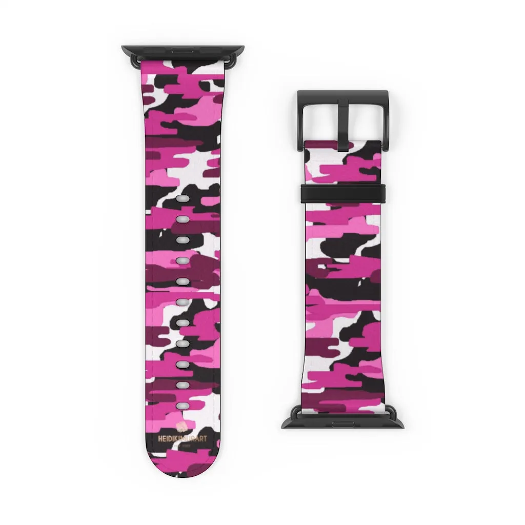 Pink White Camo Watch Band, Army Print 38mm/42mm Watch Band For Apple Watch- Made in USA