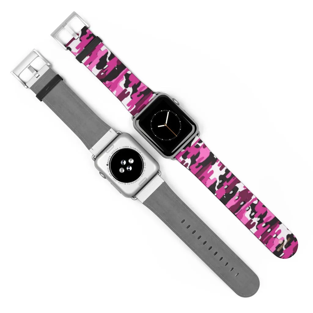 Pink White Camo Watch Band, Army Print 38mm/42mm Watch Band For Apple Watch- Made in USA