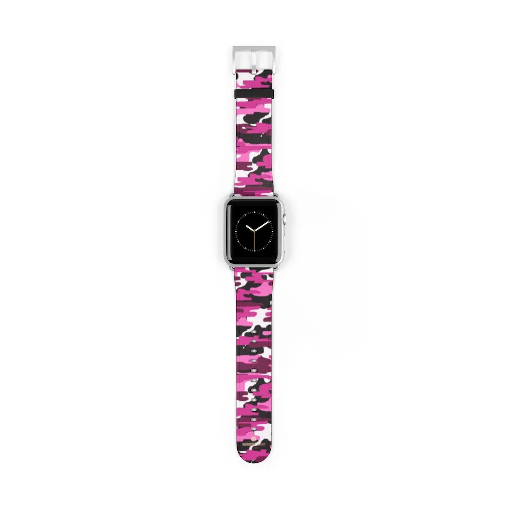 Pink White Camo Watch Band, Army Print 38mm/42mm Watch Band For Apple Watch- Made in USA