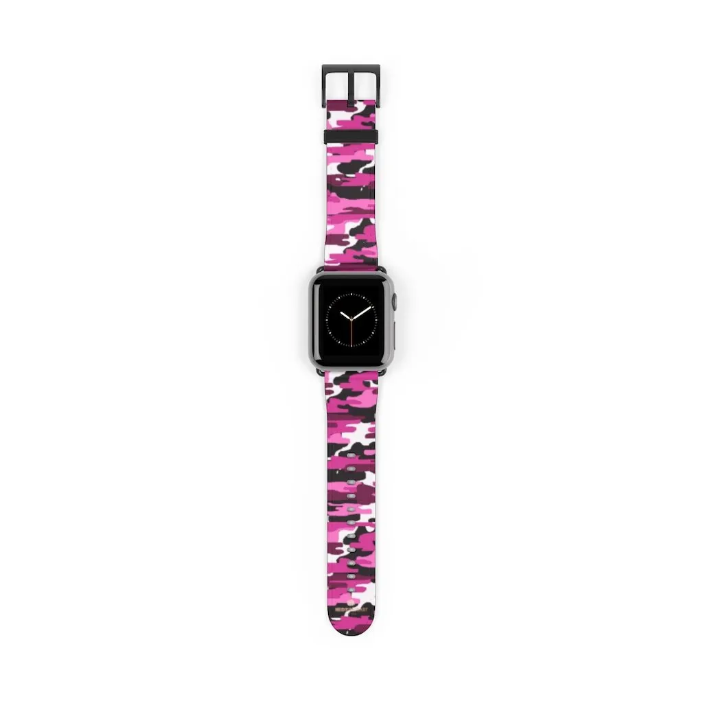 Pink White Camo Watch Band, Army Print 38mm/42mm Watch Band For Apple Watch- Made in USA