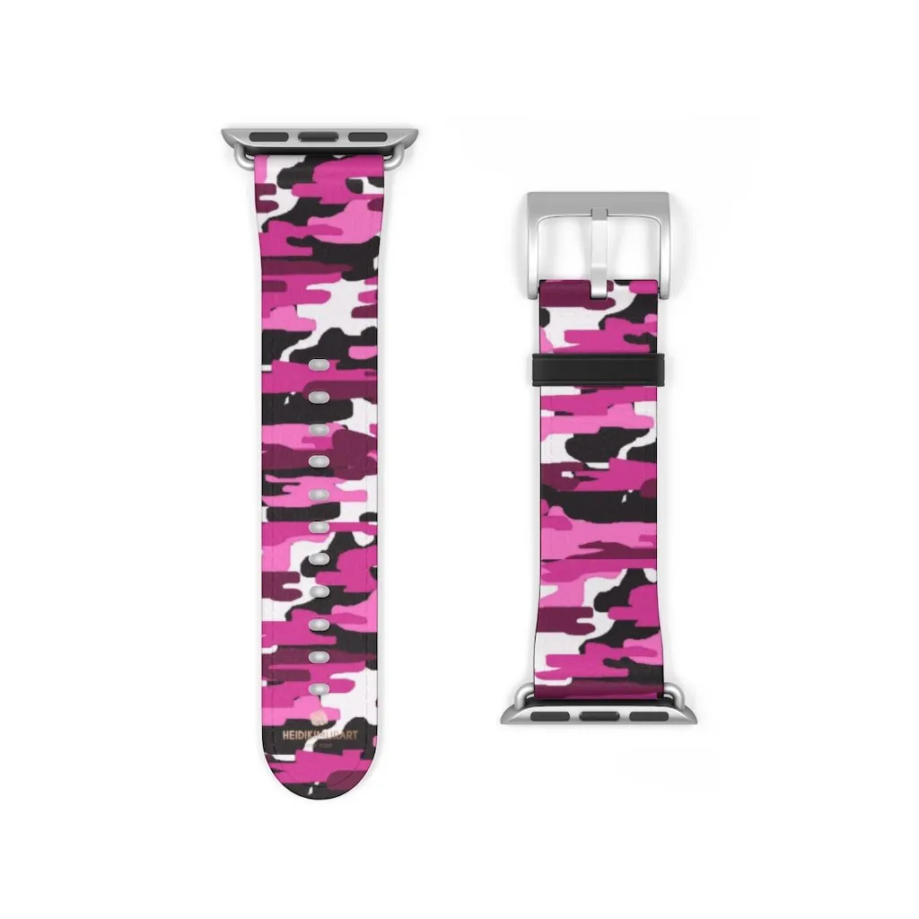 Pink White Camo Watch Band, Army Print 38mm/42mm Watch Band For Apple Watch- Made in USA