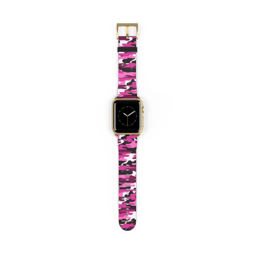 Pink White Camo Watch Band, Army Print 38mm/42mm Watch Band For Apple Watch- Made in USA