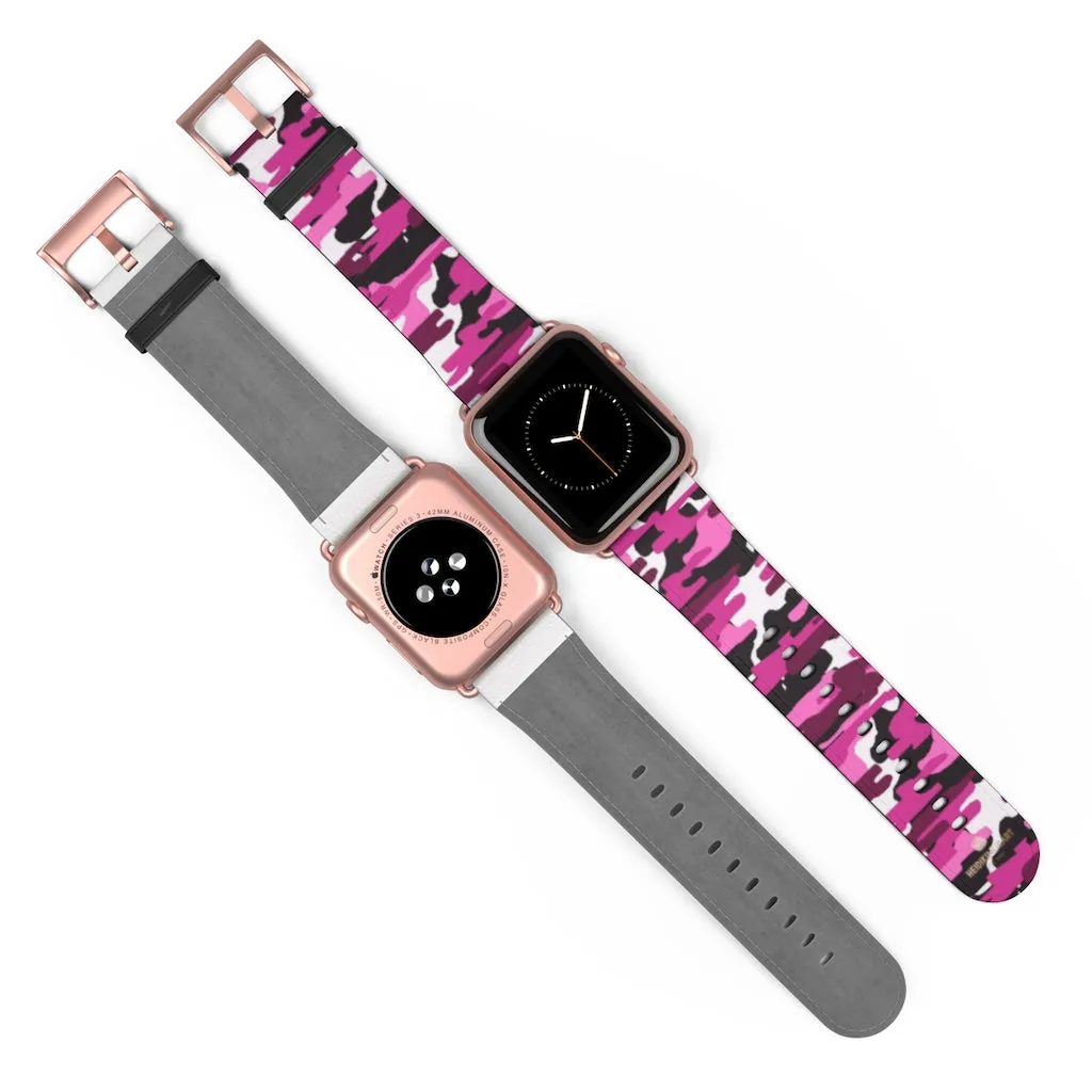 Pink White Camo Watch Band, Army Print 38mm/42mm Watch Band For Apple Watch- Made in USA