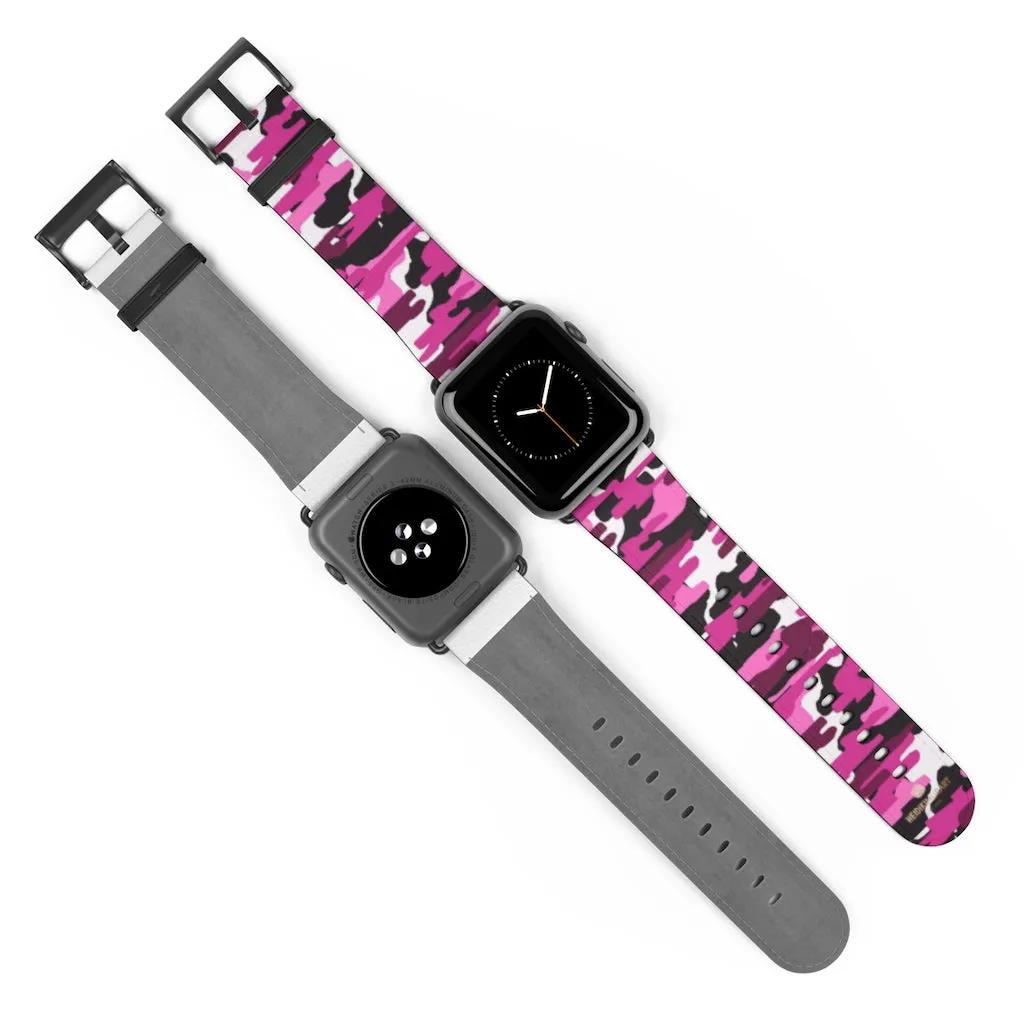 Pink White Camo Watch Band, Army Print 38mm/42mm Watch Band For Apple Watch- Made in USA