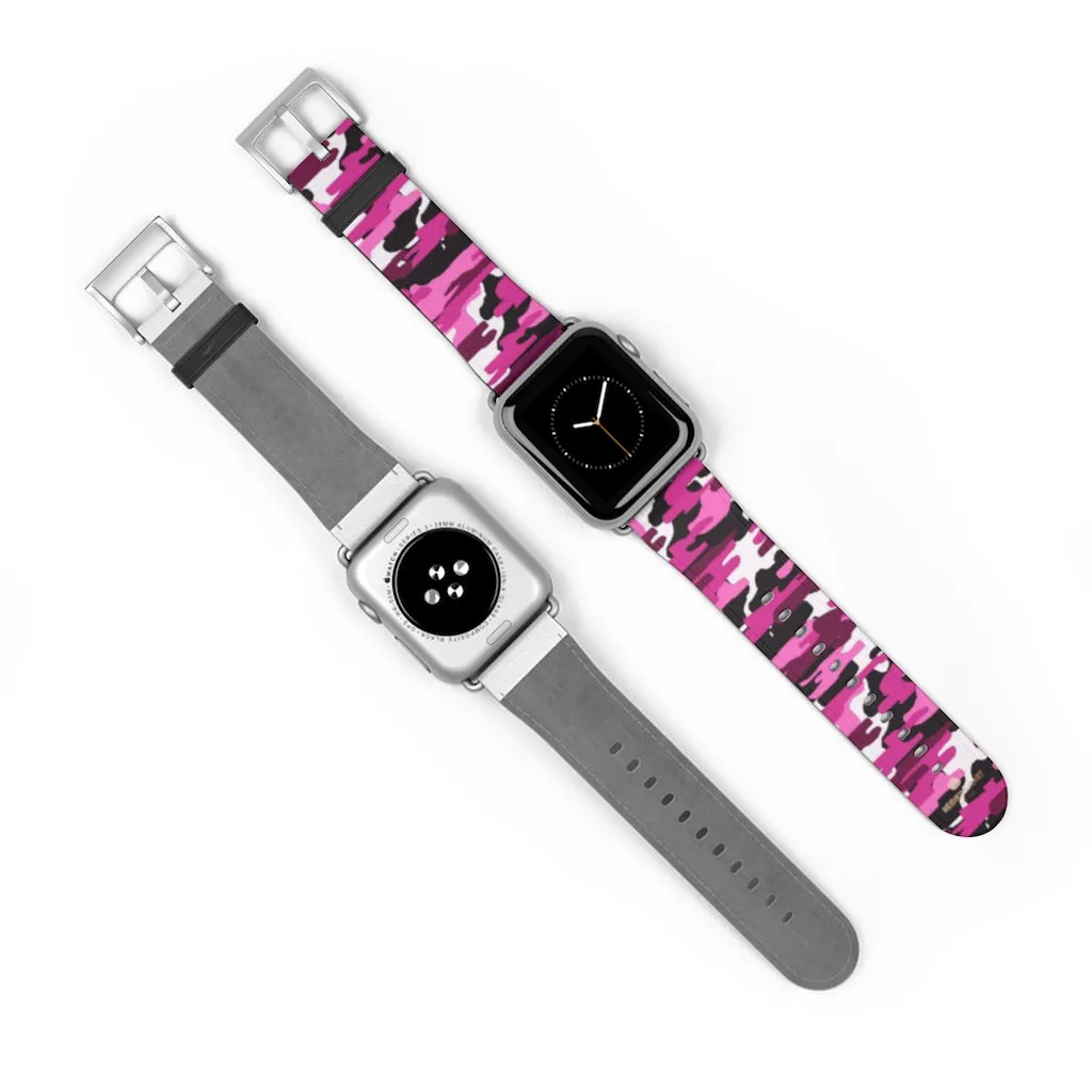 Pink White Camo Watch Band, Army Print 38mm/42mm Watch Band For Apple Watch- Made in USA