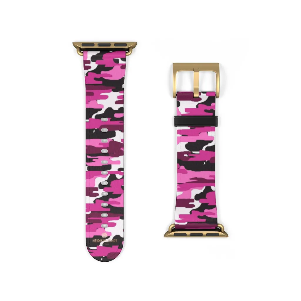 Pink White Camo Watch Band, Army Print 38mm/42mm Watch Band For Apple Watch- Made in USA