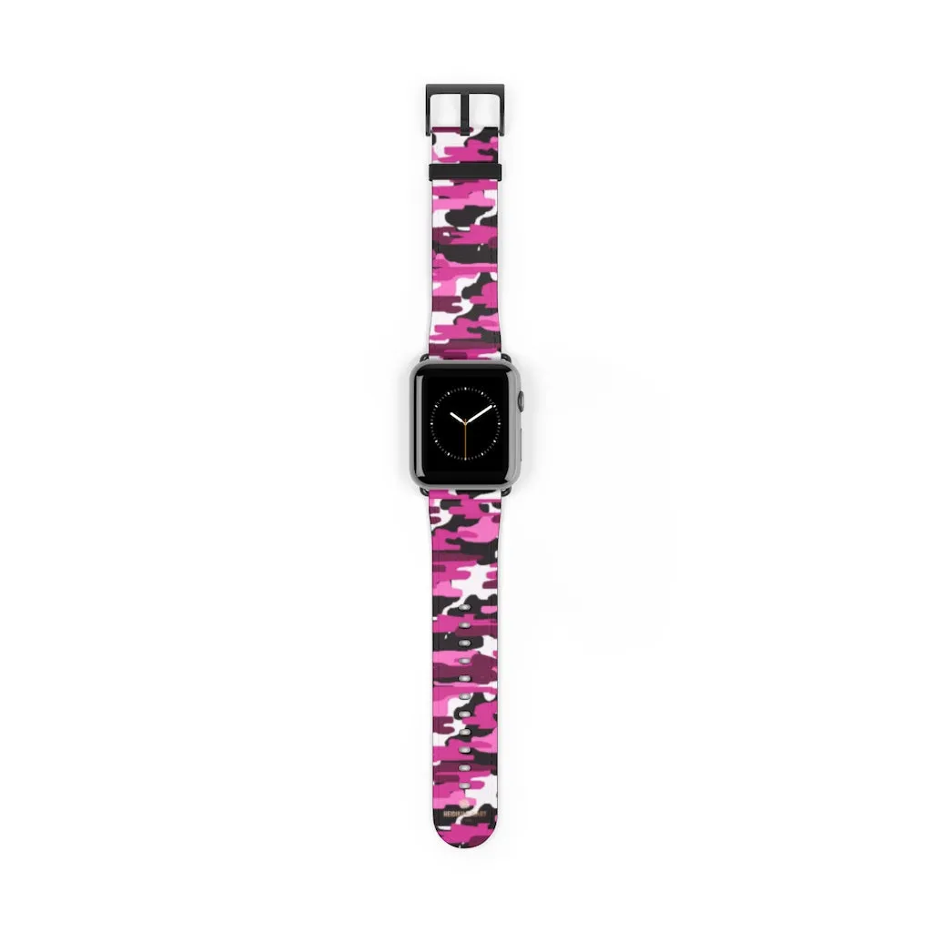 Pink White Camo Watch Band, Army Print 38mm/42mm Watch Band For Apple Watch- Made in USA