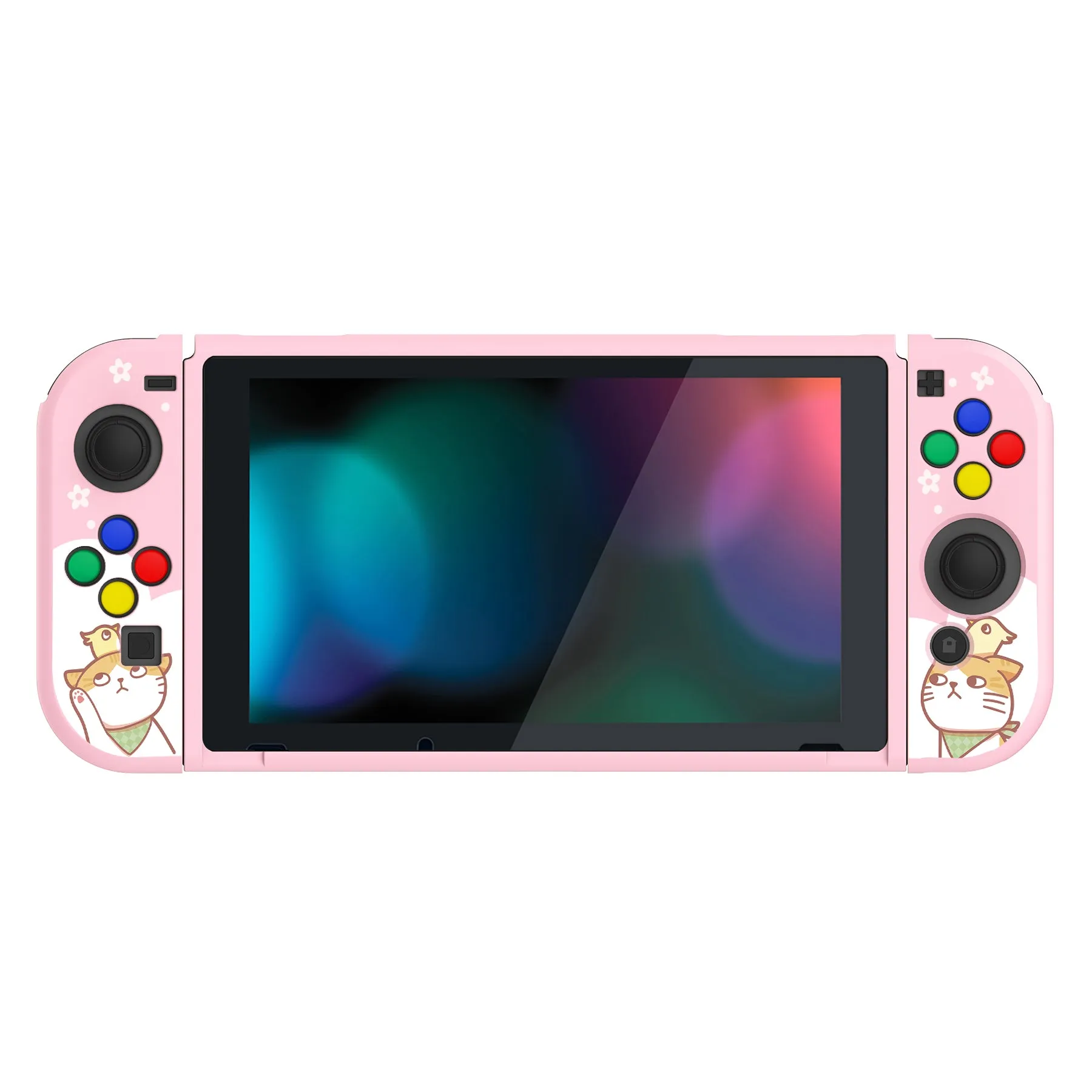 PlayVital Kitten & Chicken Protective Case for NS Switch, Soft TPU Slim Case Cover for NS Switch Joy-Con Console with Colorful ABXY Direction Button Caps - NTU6009