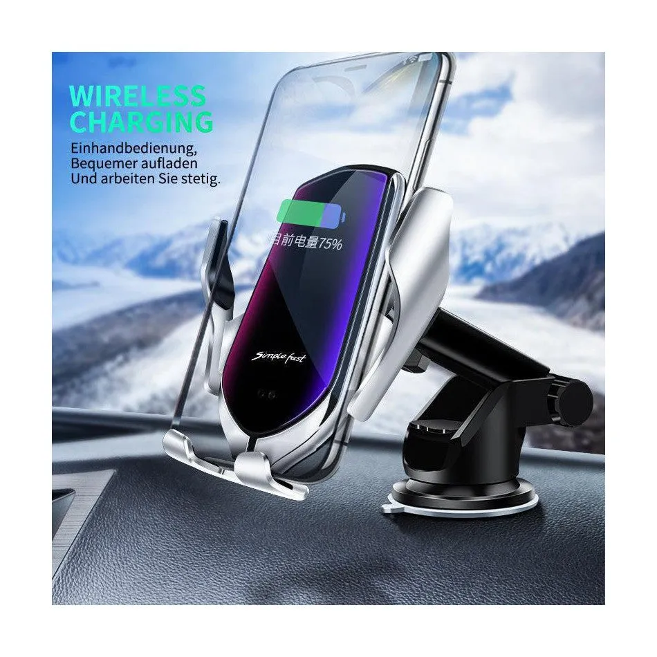 R2 Auto clamping wireless charger with Dashboard/windshield & air vent holder-Gun Metal