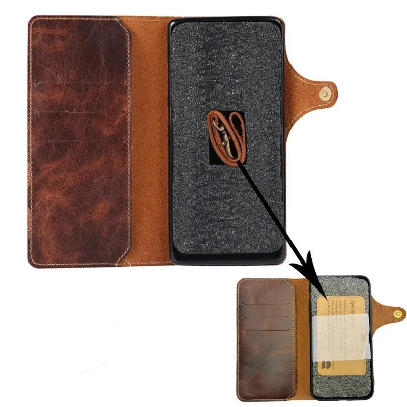 Real Cowhide Leather Texture Flip Wallet Phone Case For iPhone