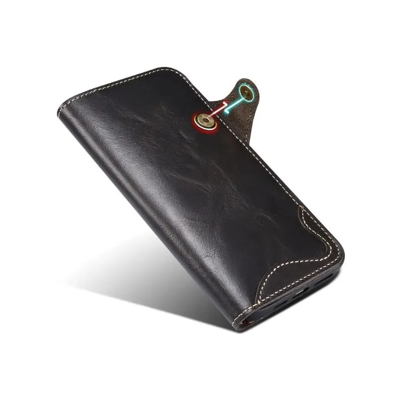 Real Cowhide Leather Texture Flip Wallet Phone Case For iPhone