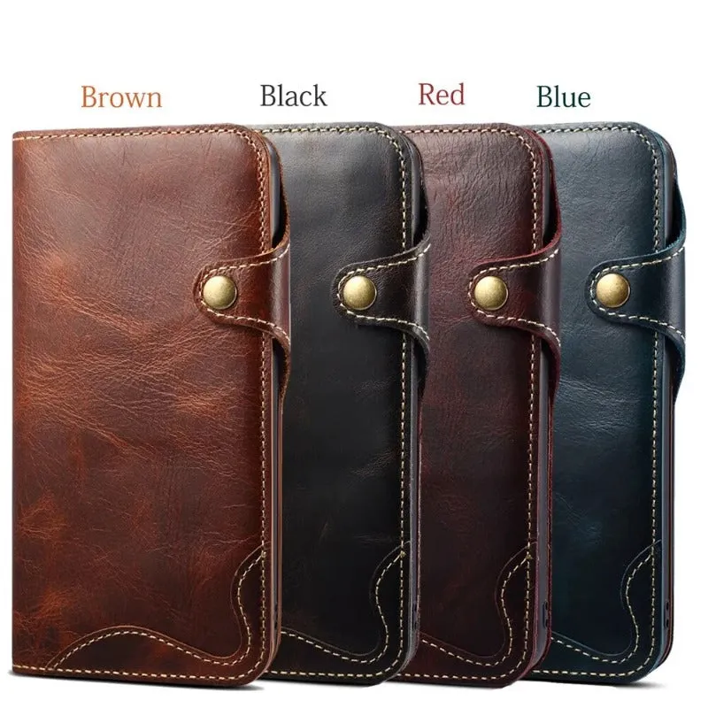 Real Cowhide Leather Texture Flip Wallet Phone Case For iPhone