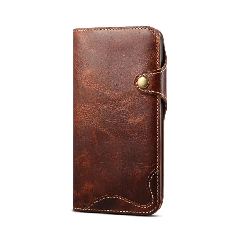 Real Cowhide Leather Texture Flip Wallet Phone Case For iPhone