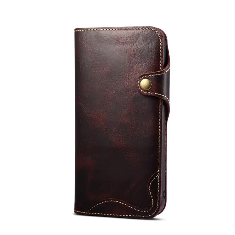 Real Cowhide Leather Texture Flip Wallet Phone Case For iPhone