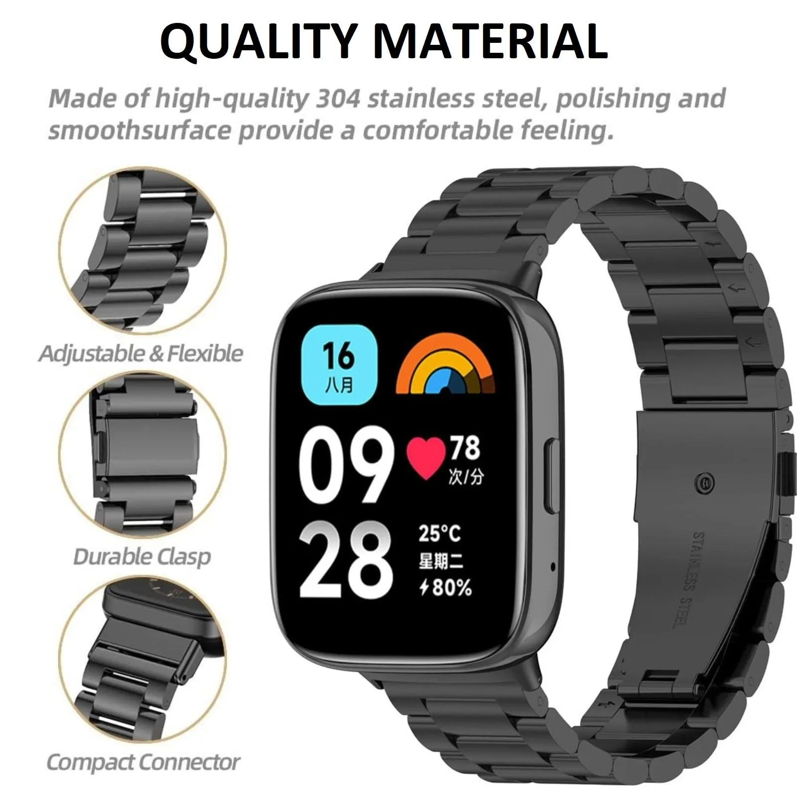 Redmi Watch 3 Active/Redmi Watch 3 Lite Band | Metal Watch Strap | Rose Gold