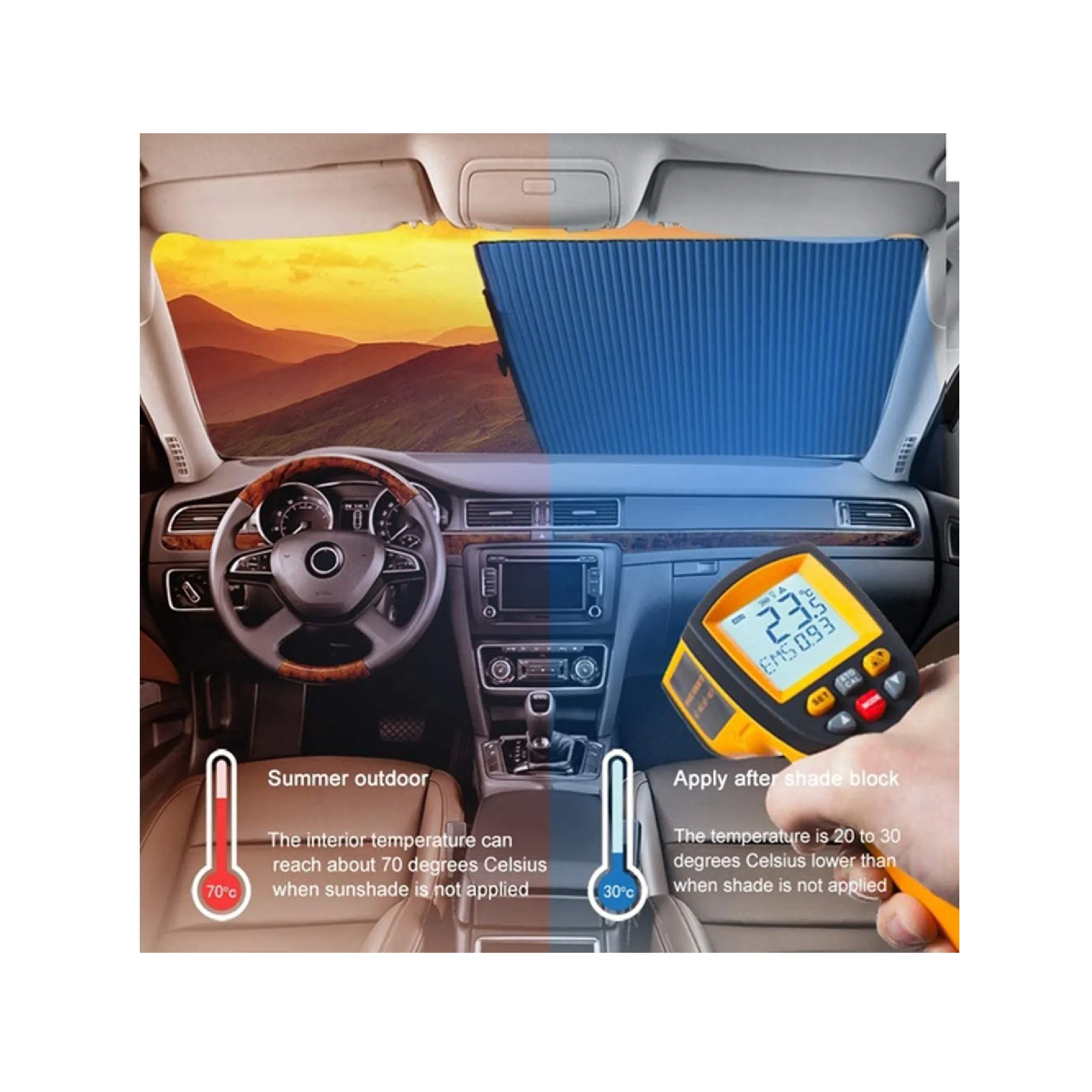 Retractable Windshield Sunshade for Car | Cordless Cellular Sunscreen Blocks UV Rays