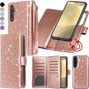 Samsung Galaxy S24 Plus Wallet Detachable Magnetic Glitter PU Leather Flip Case