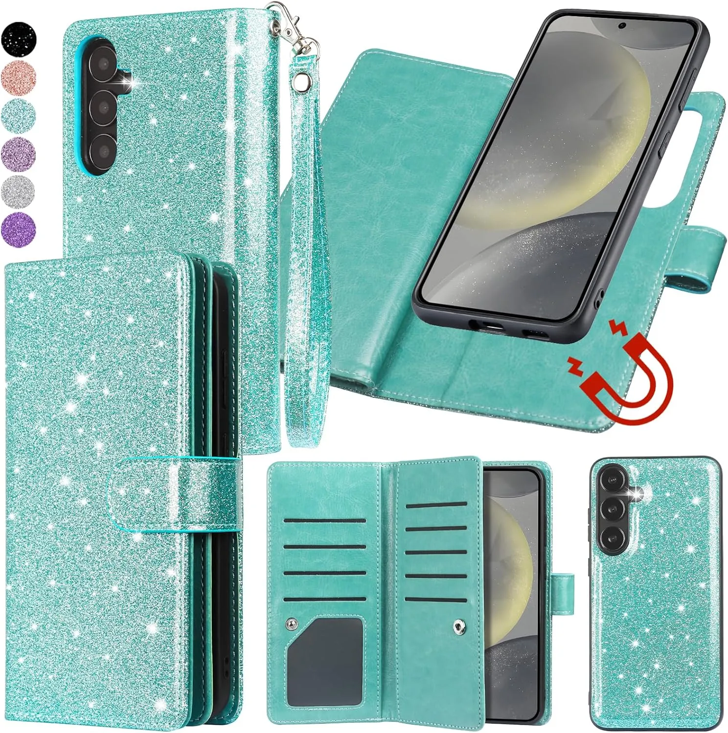 Samsung Galaxy S24 Plus Wallet Detachable Magnetic Glitter PU Leather Flip Case