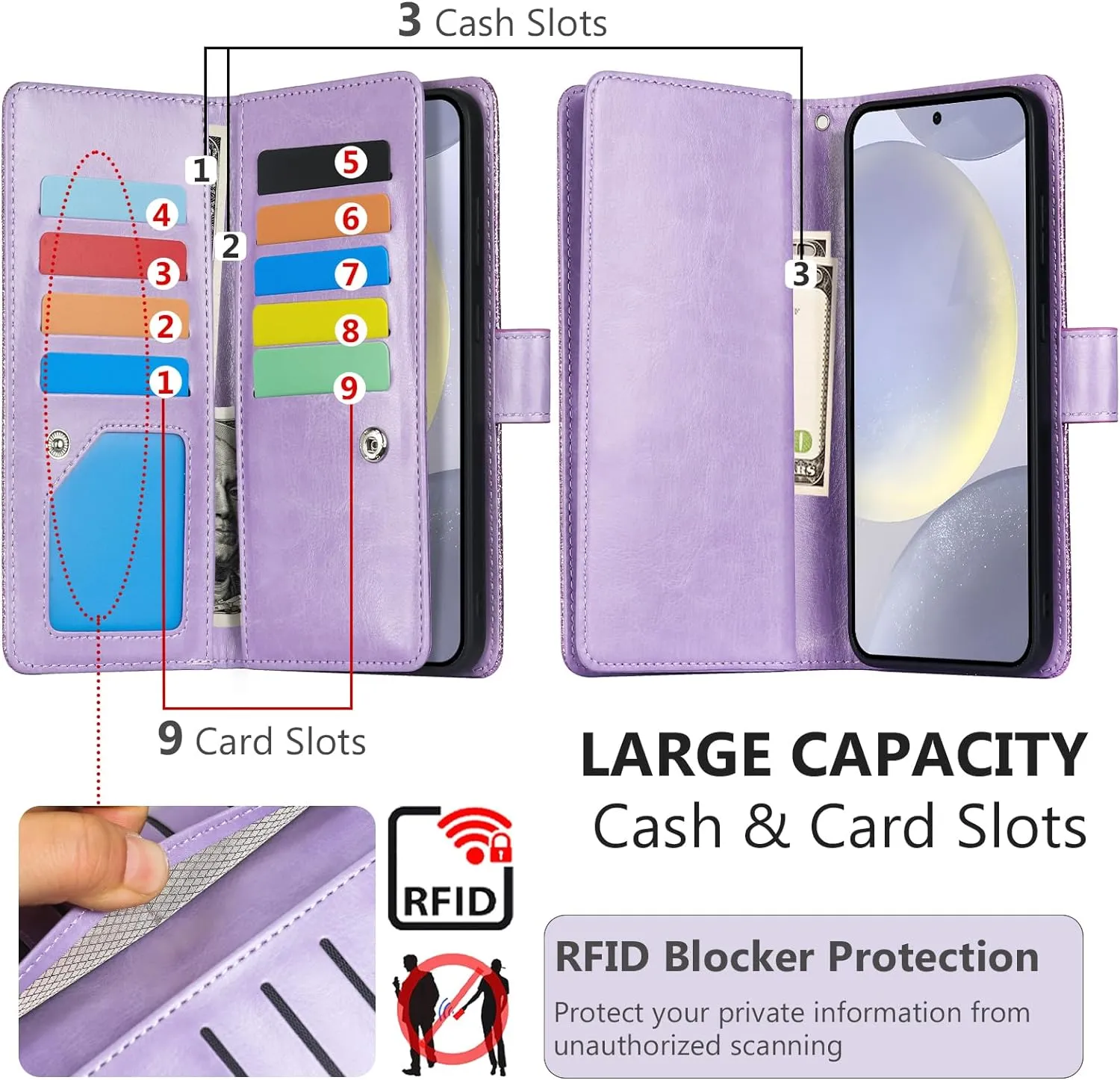 Samsung Galaxy S24 Plus Wallet Detachable Magnetic Glitter PU Leather Flip Case