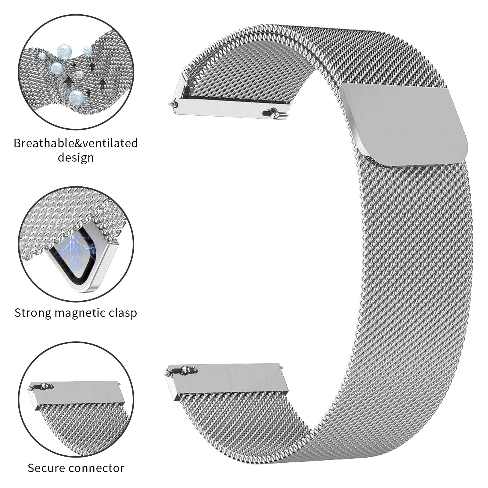 Samsung Galaxy Watch 3 45mm /46mm / Gear S3 Frontier / Classic / Watch GT 2 46mm | Milanese Loop Metal Watch Band  | Silver