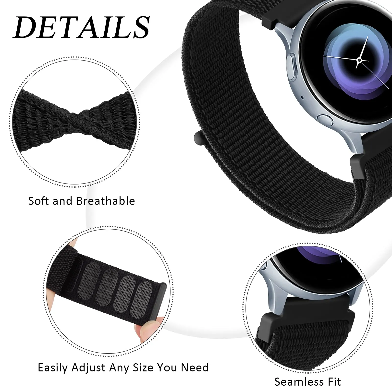 Samsung Galaxy Watch 4 40mm 44mm/Classic/Active 2 40mm 44mm/Galaxy Watch 3 41mm | Nylon Strap Watch Band   | Electric Pink