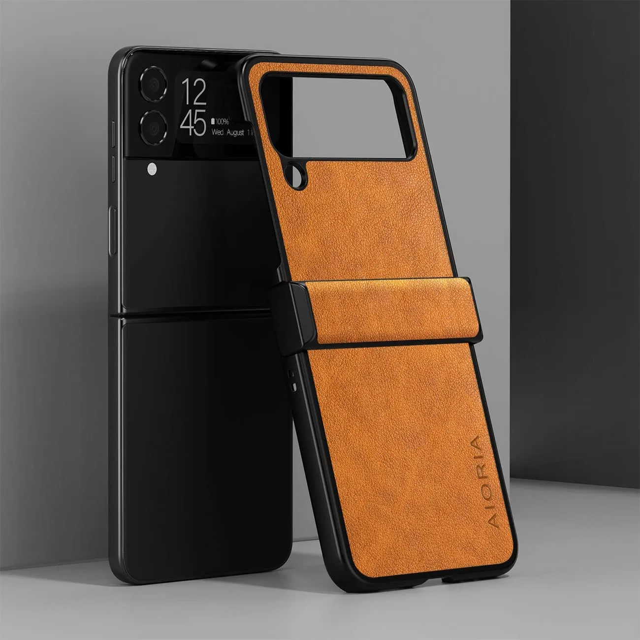 Samsung Galaxy Z Flip 4 Case, Premium Leather Phone Cover Retro (Orange)