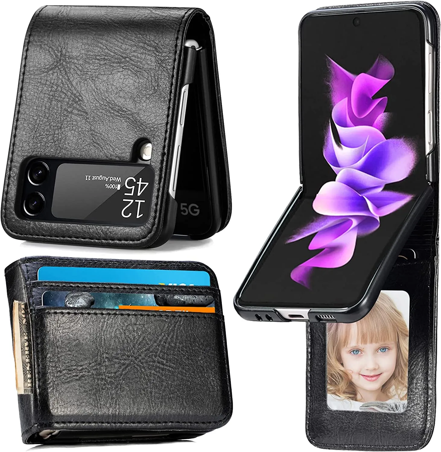 Samsung Galaxy Z Flip 4 Case Wallet Case Card Holder, Slim Fit Premium (Black)