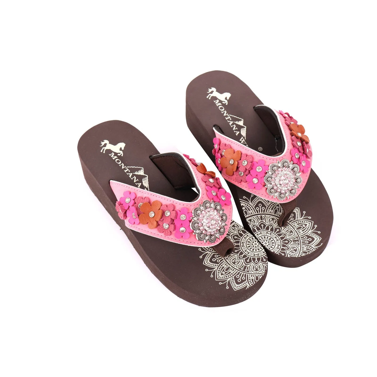 SE97-S001  Mandala Floral Applique Wedge Flip-Flop By Case - (12Pairs/Box)