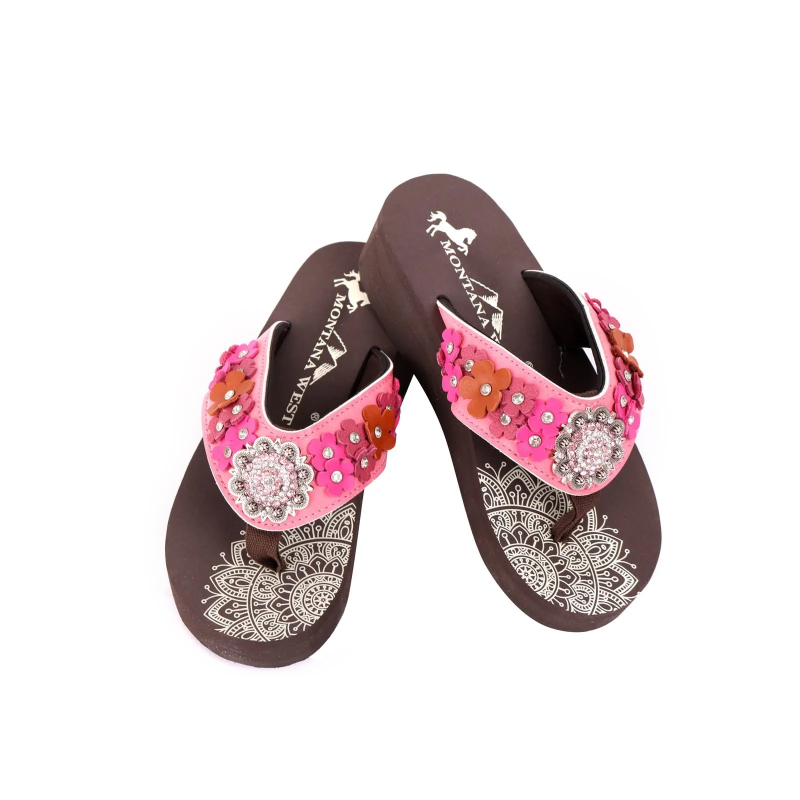 SE97-S001  Mandala Floral Applique Wedge Flip-Flop By Case - (12Pairs/Box)