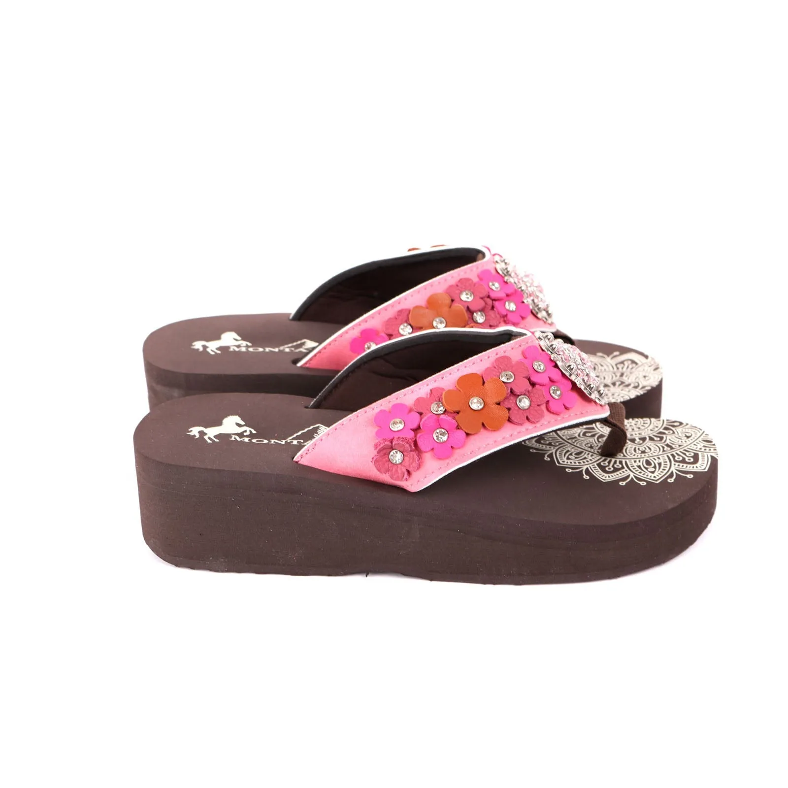 SE97-S001  Mandala Floral Applique Wedge Flip-Flop By Case - (12Pairs/Box)