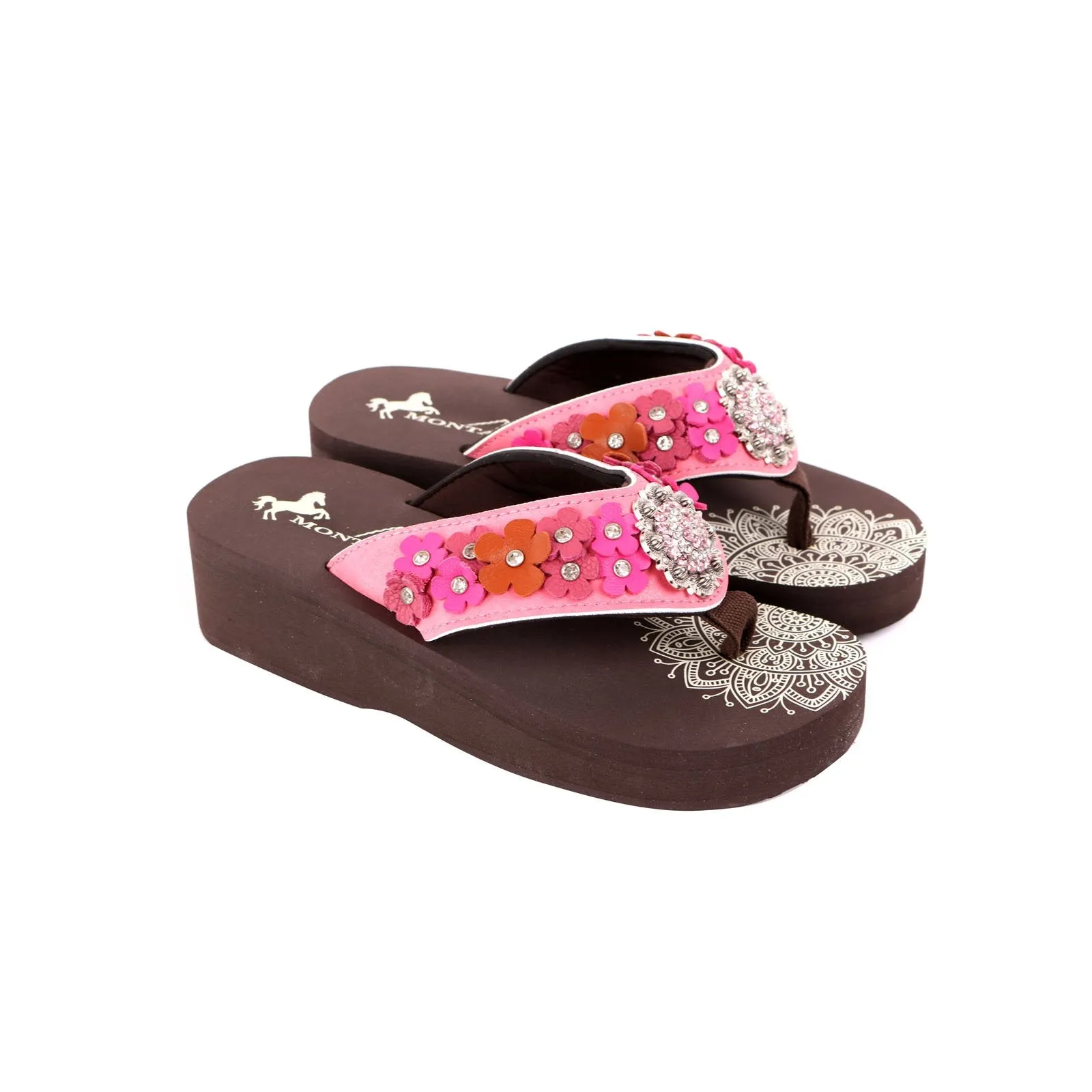 SE97-S001  Mandala Floral Applique Wedge Flip-Flop By Case - (12Pairs/Box)