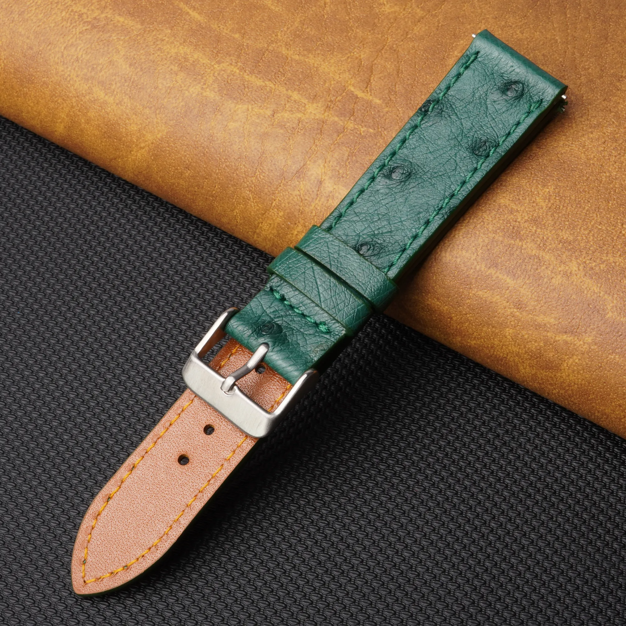 Slim Green Ostrich Leather Watch Band