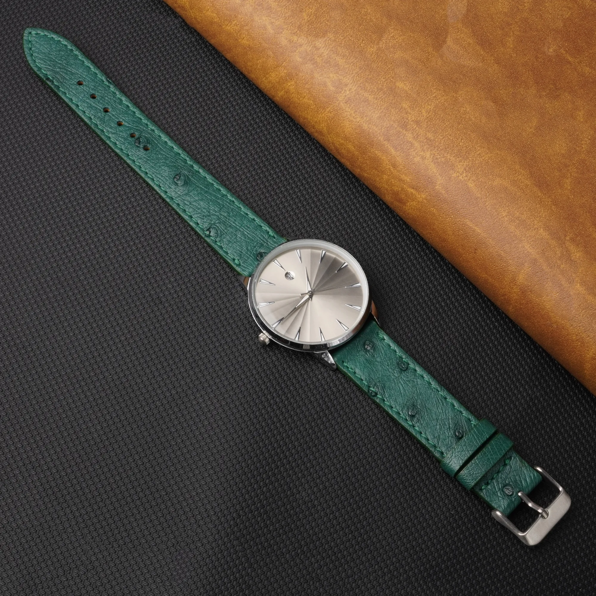 Slim Green Ostrich Leather Watch Band