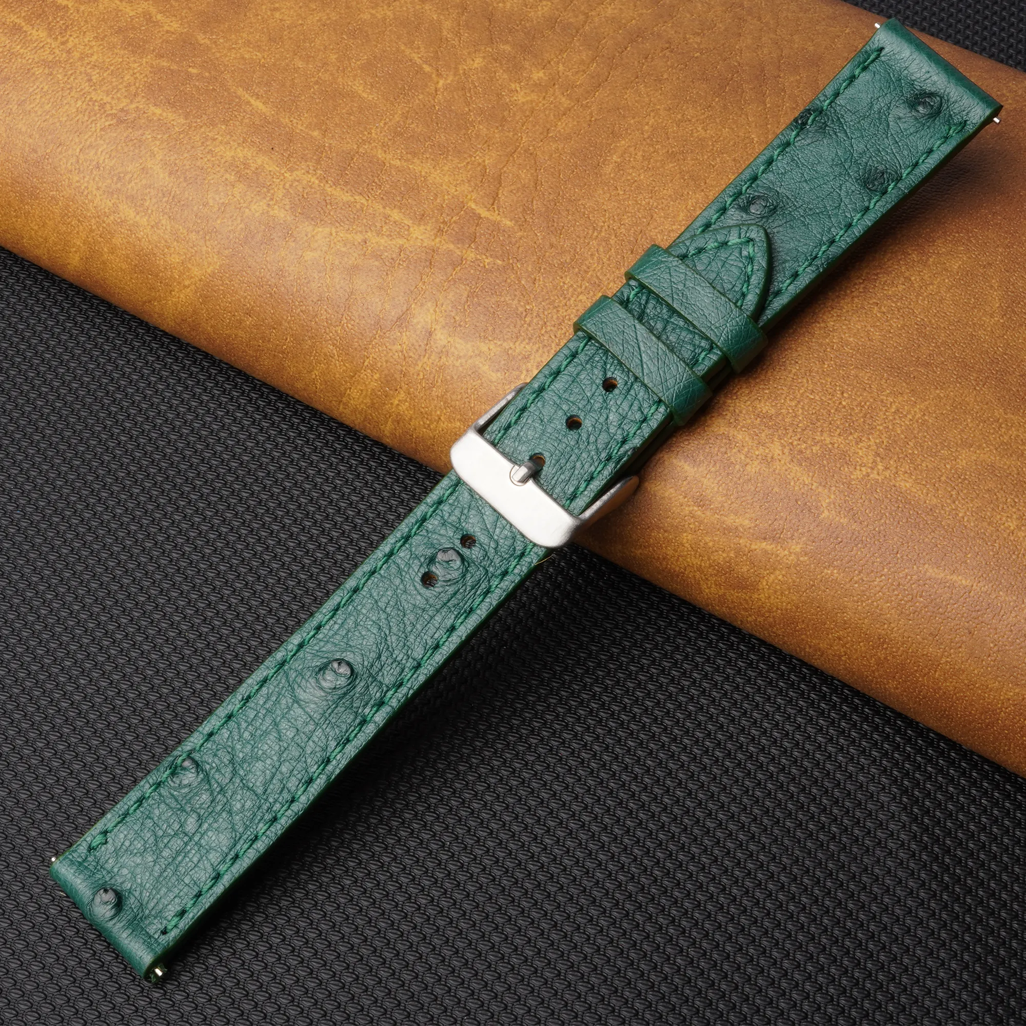 Slim Green Ostrich Leather Watch Band