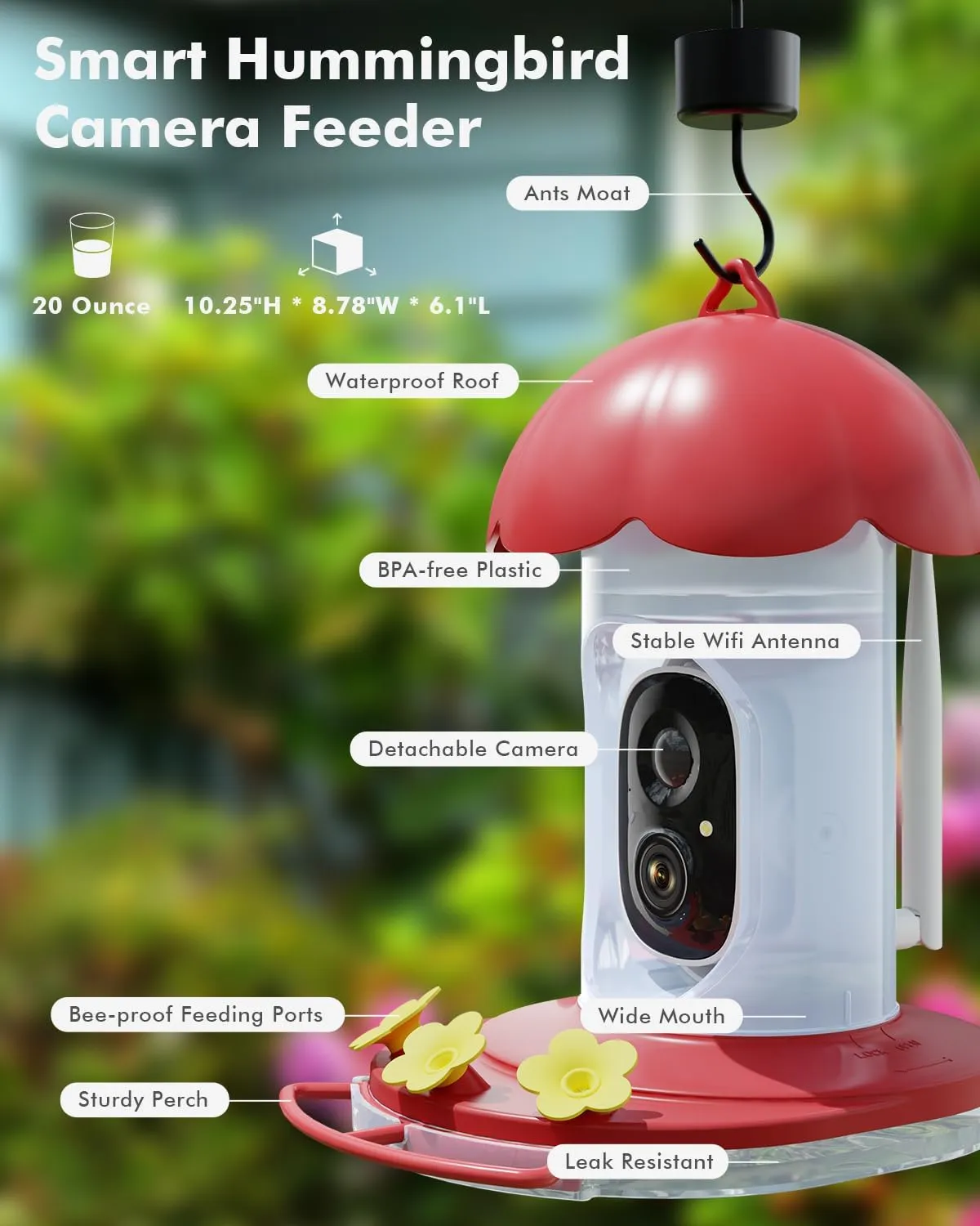 Smart Hummingbird Feeder Camera Bird Watching Camera Kit Auto Record Videos for Hummer Lover Dzees G04