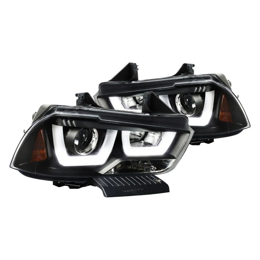 Spec-D Projector Headlights Dodge Charger (2011-2014) LED U-Bar - Black or Chrome