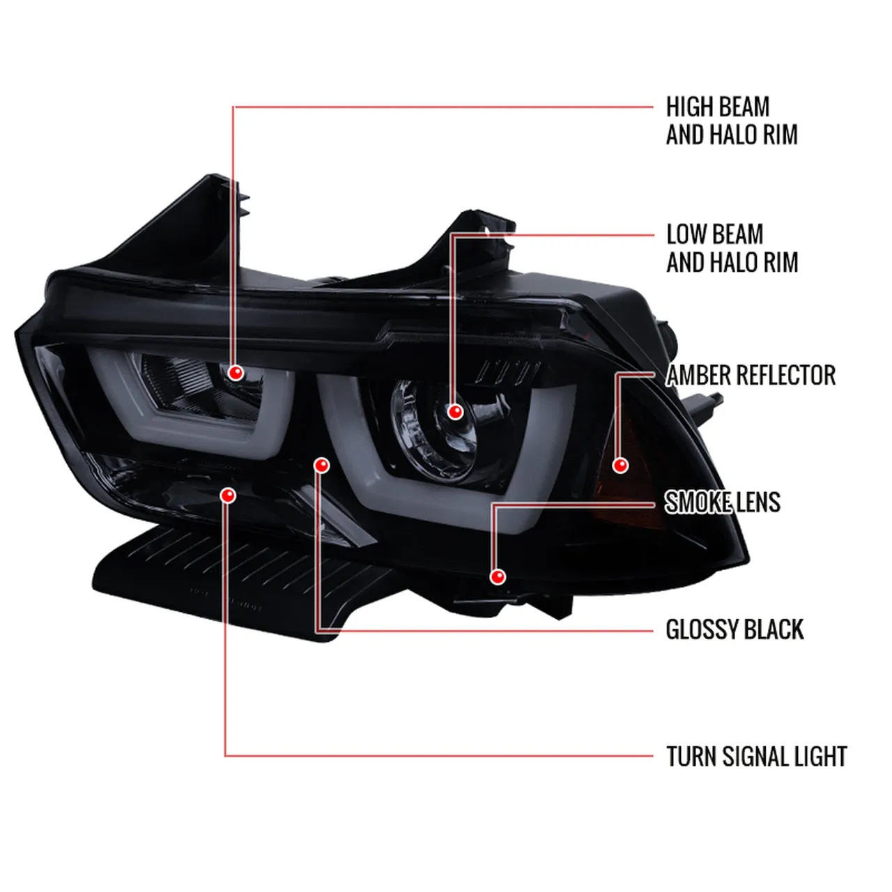 Spec-D Projector Headlights Dodge Charger (2011-2014) LED U-Bar - Black or Chrome