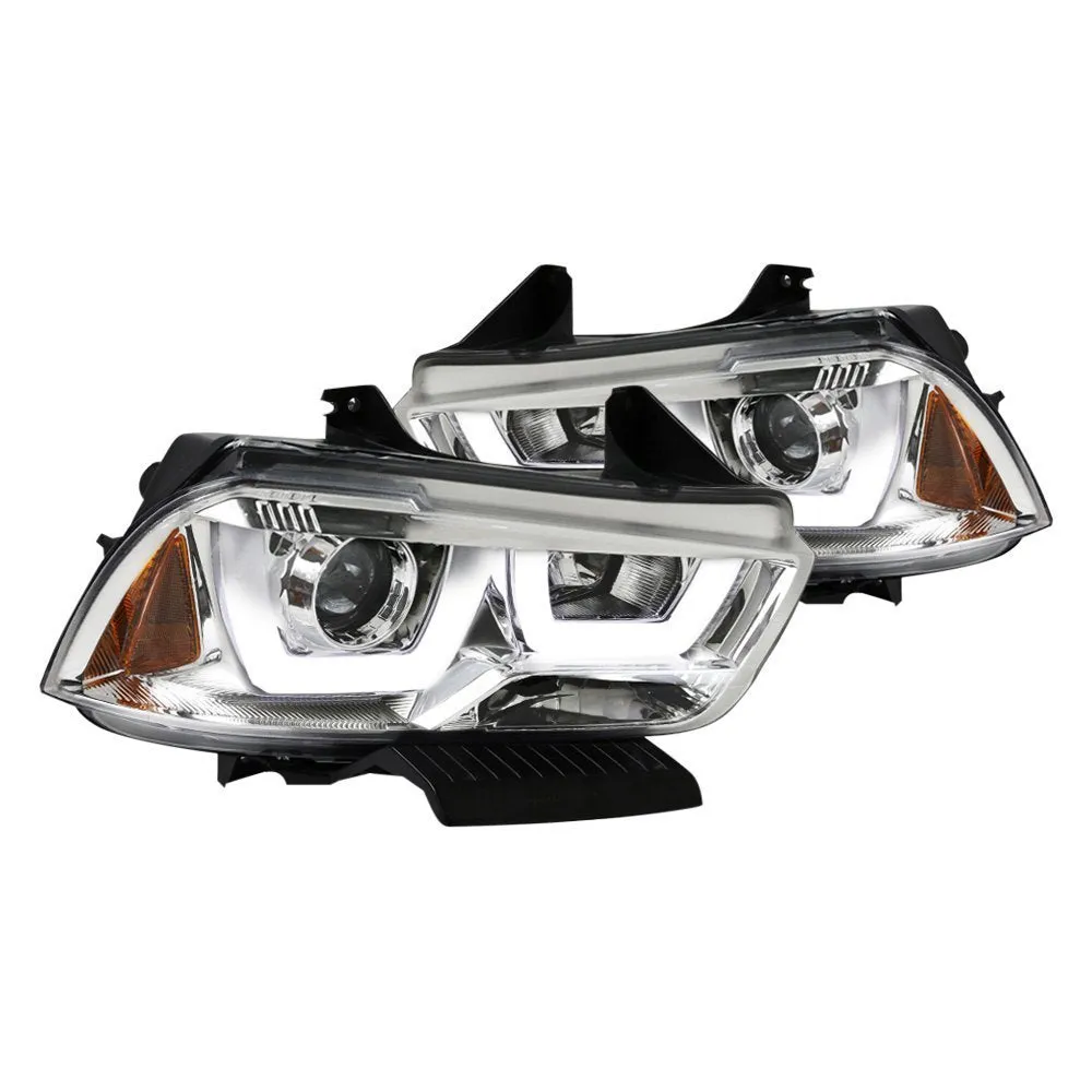 Spec-D Projector Headlights Dodge Charger (2011-2014) LED U-Bar - Black or Chrome