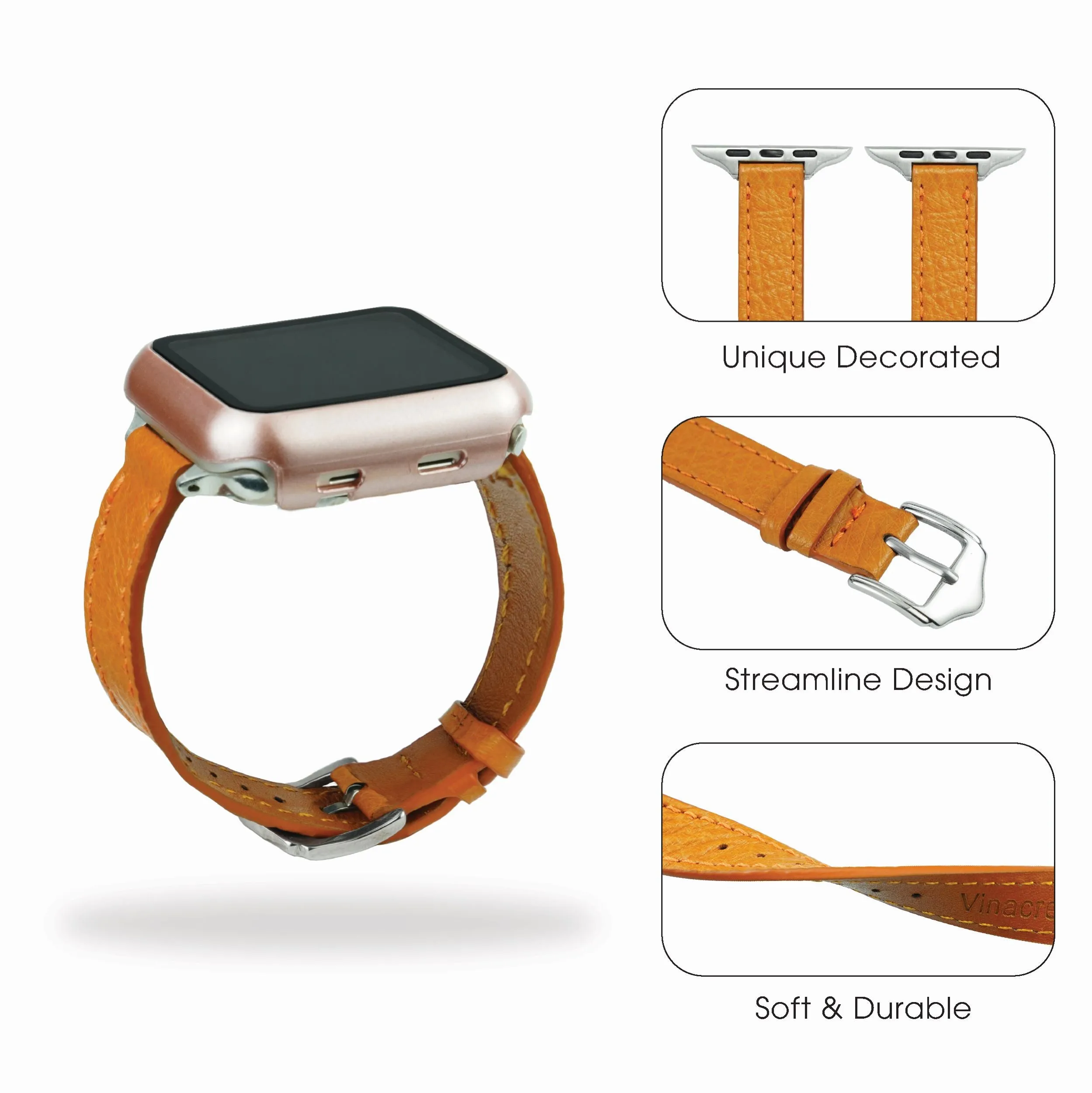 Tan Flat Ostrich Leather Band Compatible Apple Watch Iwatch 40mm Screen Protector Case Silver Adapter Replacement Strap For Smartwatch Series 4 5 6 SE Leather Handmade AW-182S-W-40MM