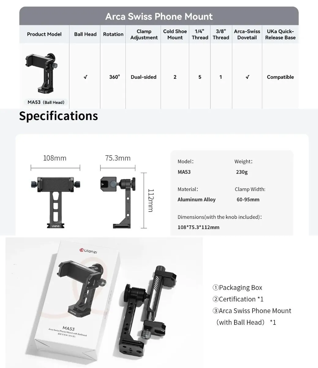 Ulanzi MA53 Arca Swiss Phone Mount M028