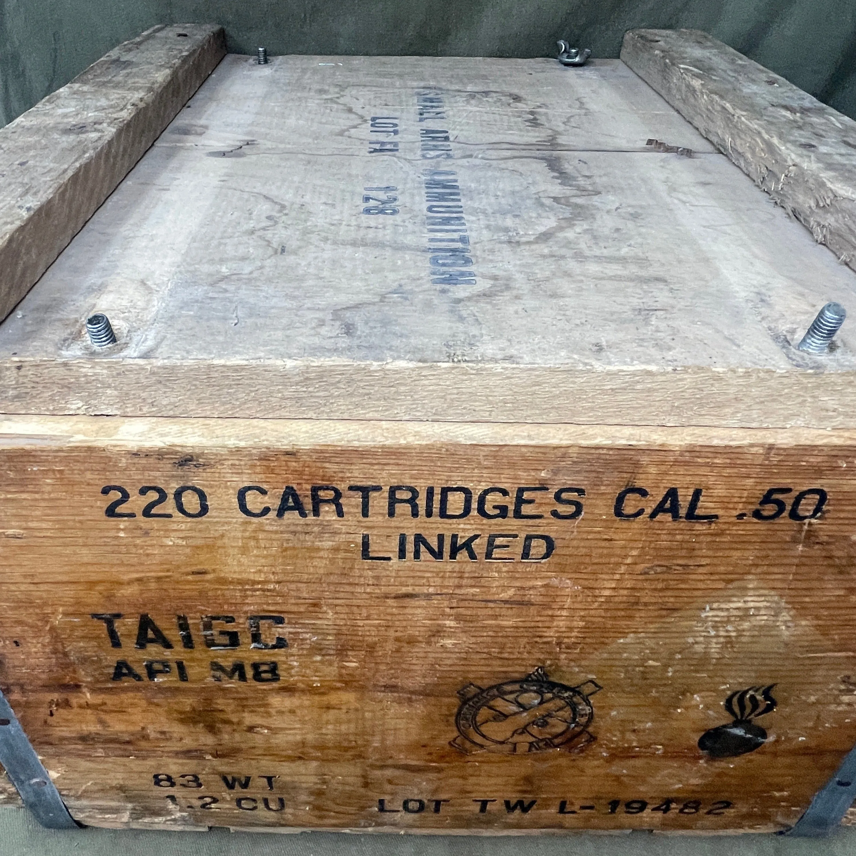 US Army 1948 .50 Cal Wooden Ammunition Box 220 Cartridges